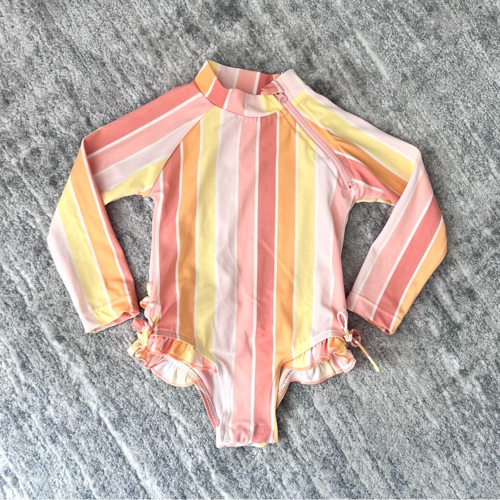 Jessica Simpson Pink and Yellow Striped Kids Swim One Piece